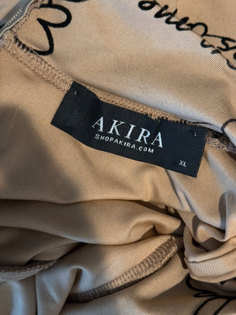 AKIRA Eyes On Me Tan Black Logo Print Mock Neck Maxi Dress Size XL - Picture 4 of 4